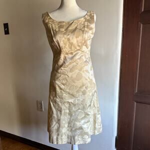 50s Vintage Arkay | Cream Silk Jacquard Floral Bow Cocktail Dress 2 Wedding